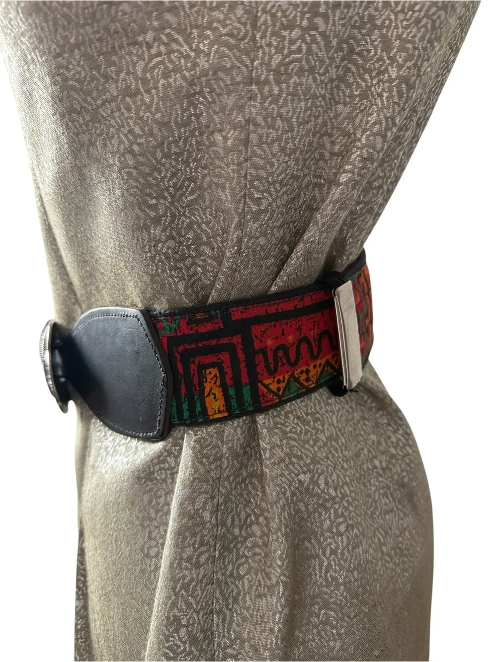 Vintage Geometric Artisan Print Statement Waist Belt OSFM